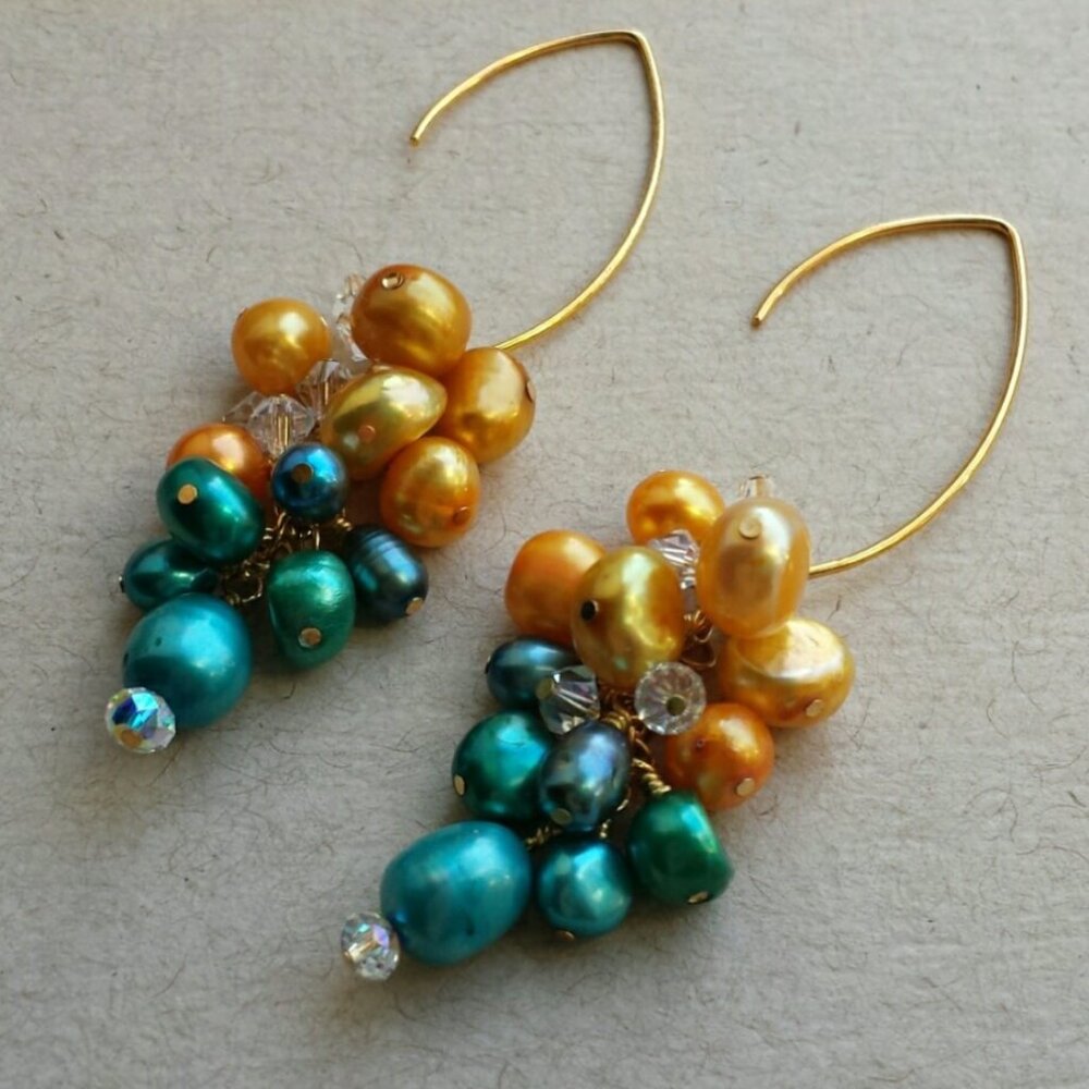 Kriaytions Pear Pearl Drop Earrings NEW OOAK